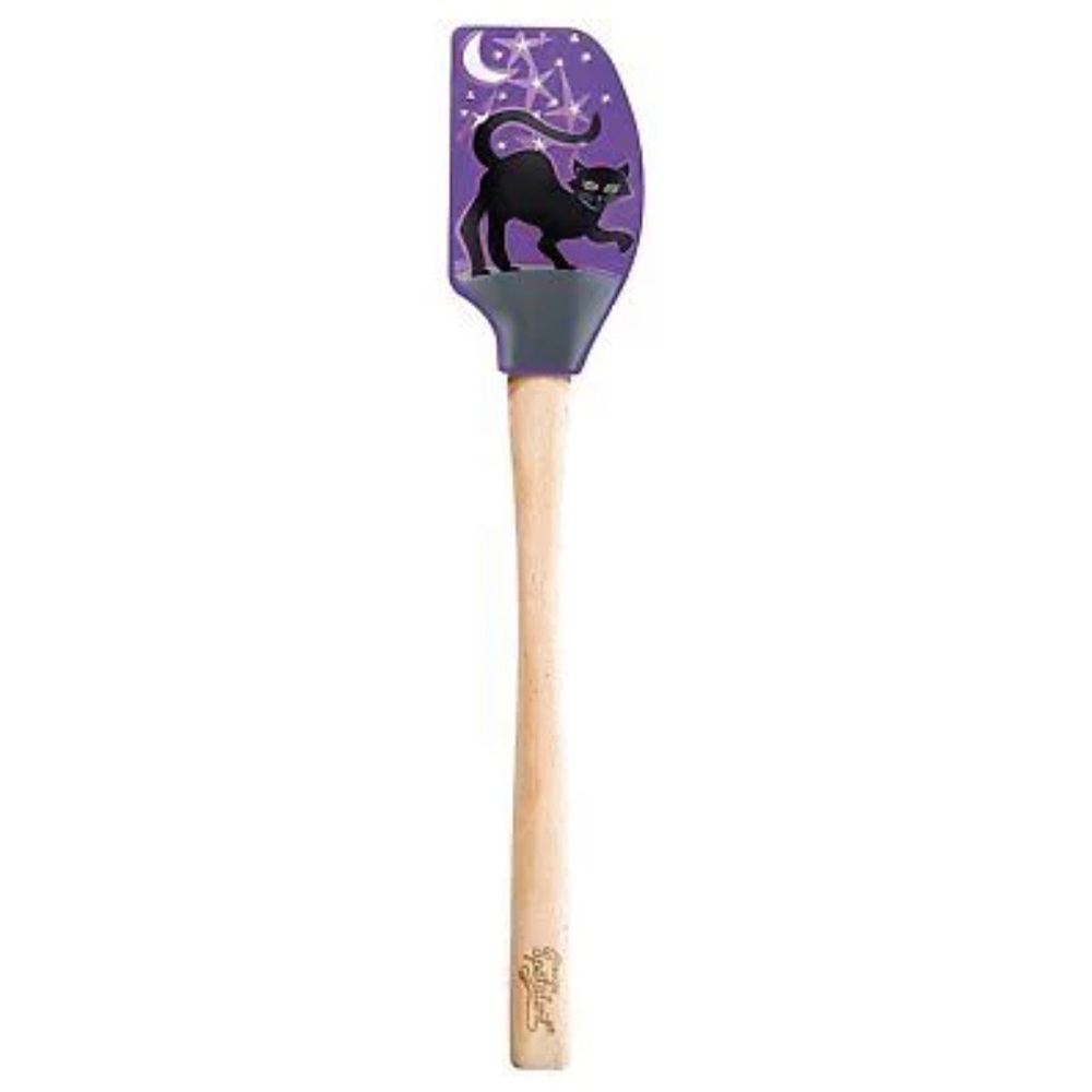 Tovolo Spatulart Halloween Black Cat Purple Silicone Spatula with Wooden Handle